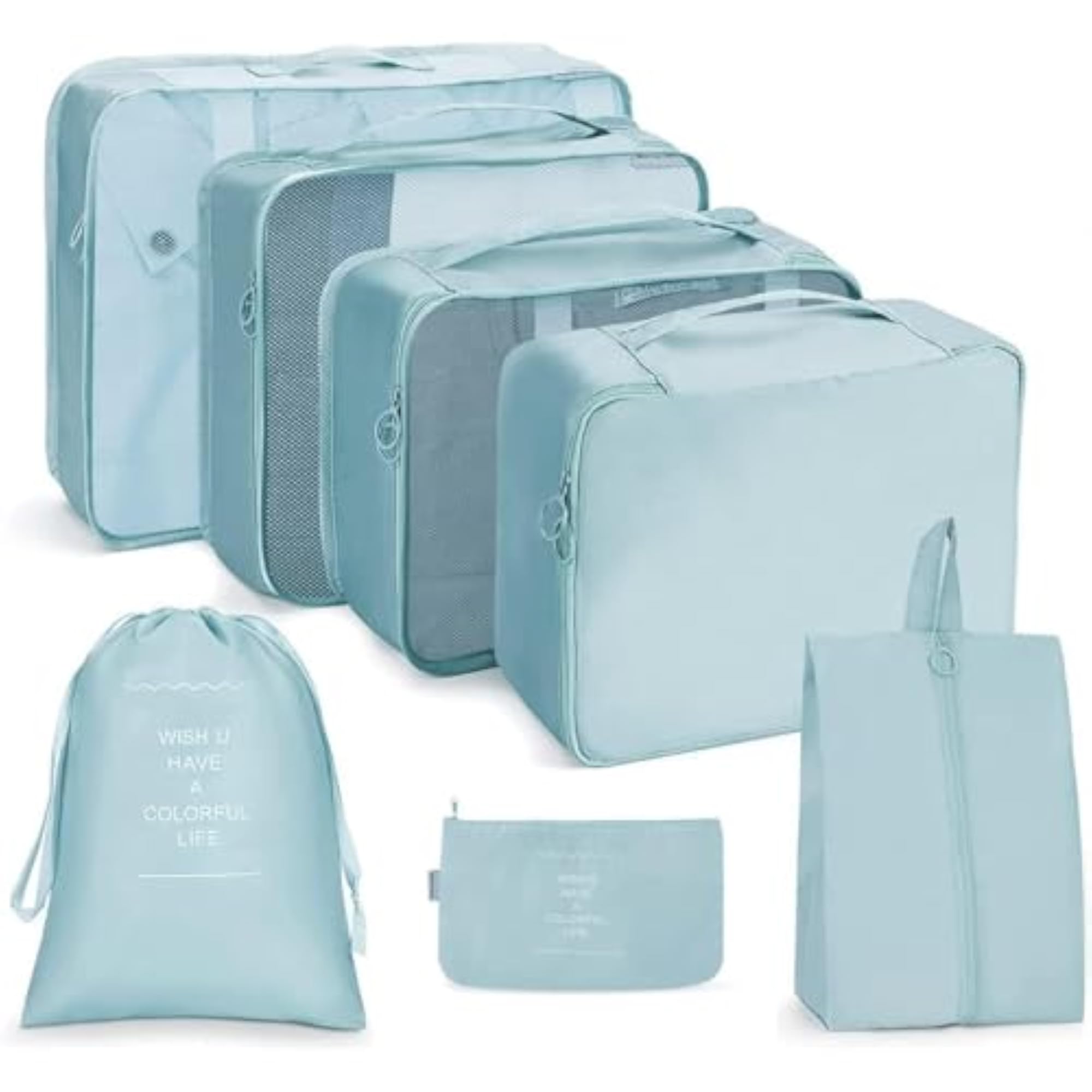 7-Piece Travel Packing Cubes Set, Beige, Polyester